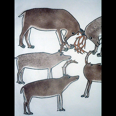  Wolf Eyeing a Herd of Caribou